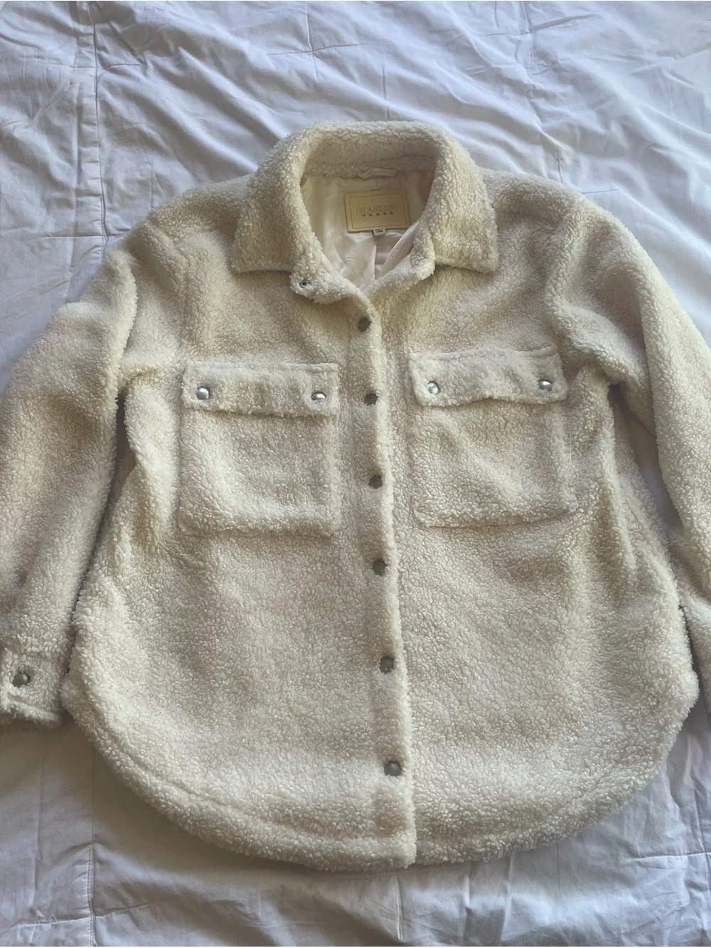Blank NYC Cream Teddy Sherpa Shirt Jacket Size Medium - Picture 2 of 4